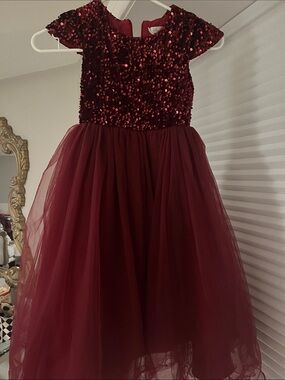 Trish Scully Girls' Sequin & Tulle Party Dress in Burgundy size 4